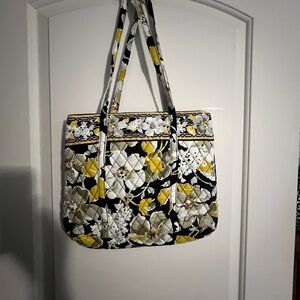 Vera Bradley Floral Quilted Tote Bag - Black, Yellow, White